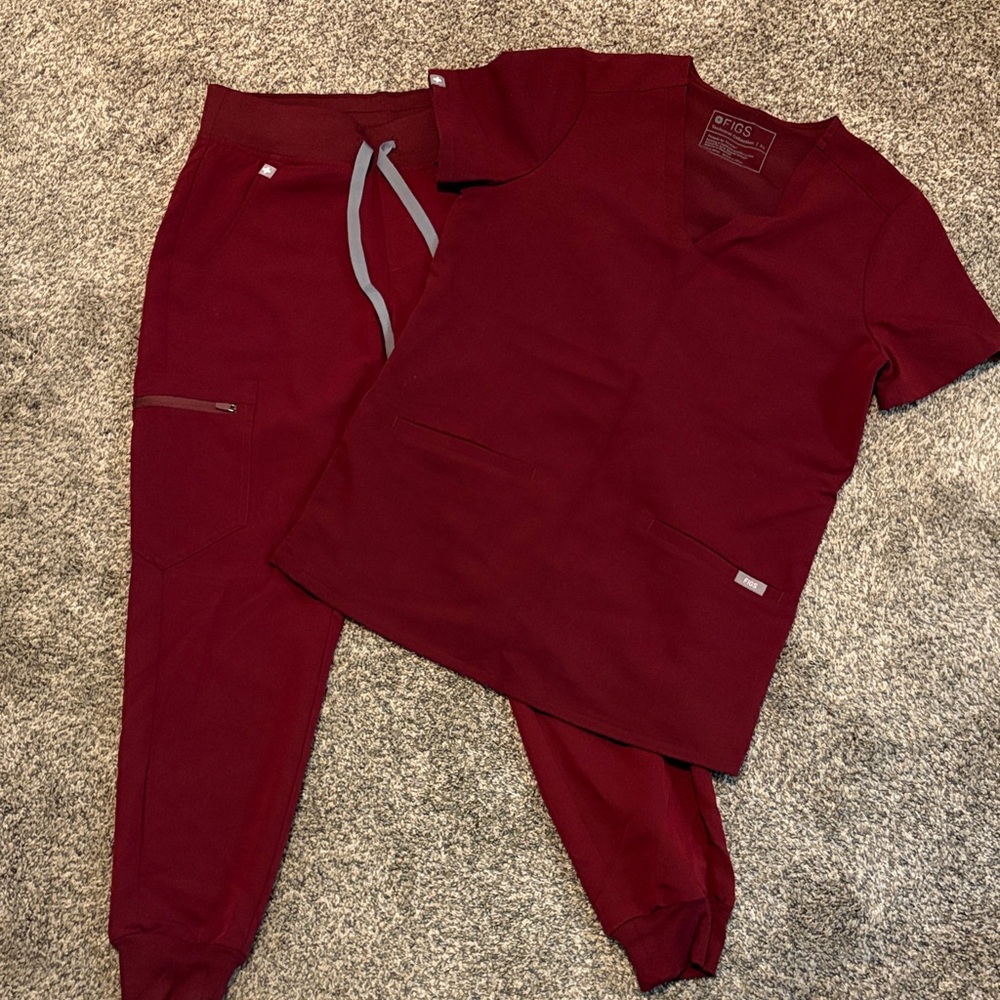 Figs Burgundy Medical Scrub Top and Jogger Pants